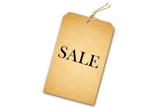 Blank tag tied with string. Price tag, gift tag, sale tag, address label