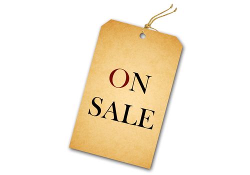 Blank tag tied with string. Price tag, gift tag, sale tag, address label