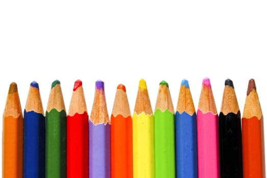 Colouring crayon pencils isolated on white background