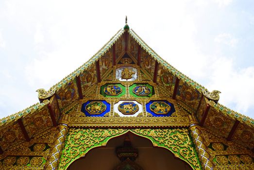 Gable of the church is decorated with images of wild animals Hia
