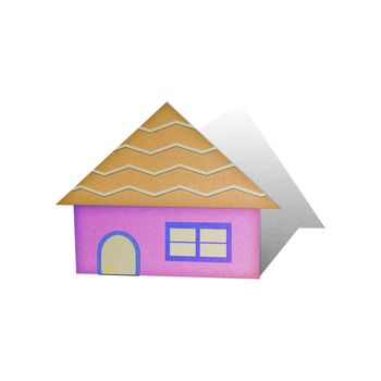 Cartoon house from recycle paper on white background