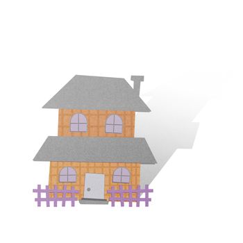 Cartoon house from recycle paper on white background