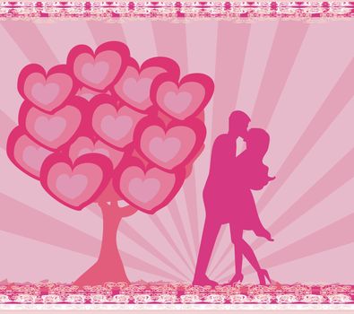 greeting card with silhouette of romantic couple