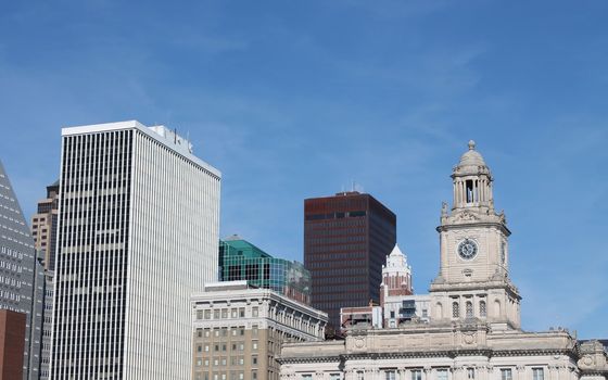 Skyline view of downtown Des Moines, Iowa.