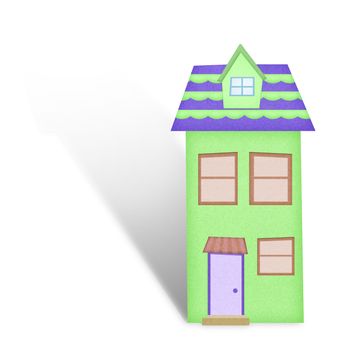 Cartoon house from recycle paper on white background