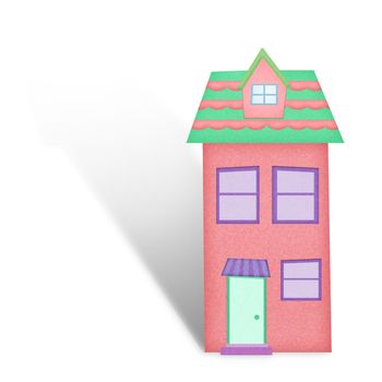 Cartoon house from recycle paper on white background