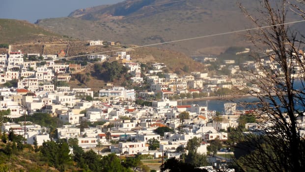             
Greece Dodecanese Islands Patmos Skala viewed from Monastery of Saint John the Theologian Unesco World heritage site 