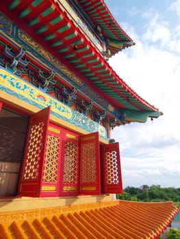 Chinese traditional windows at Chinese temple in Thailand. 