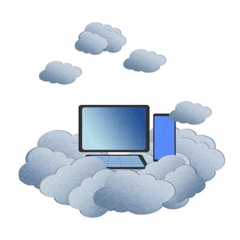 Recycle paper ,Cloud computing concept with PC in the clouds. 