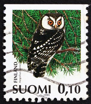 FINLAND - CIRCA 1991: a stamp printed in the Finland shows Boreal Owl, Aegolius Funereus, Bird, circa 1991