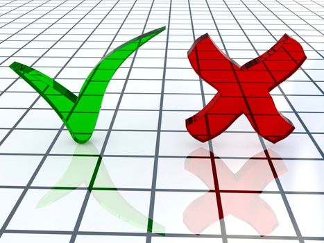 Green and red checkbox on a white background