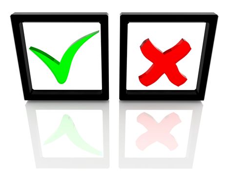 Green and red checkbox on a white background