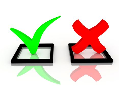 Green and red checkbox on a white background