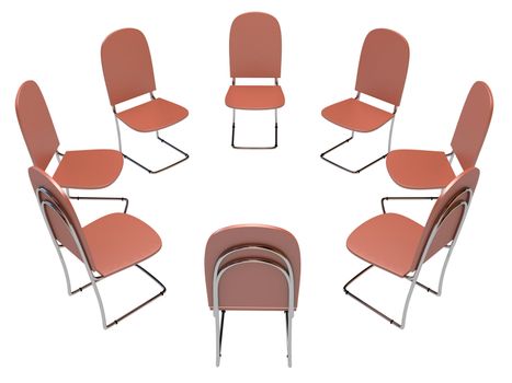 Chairs in a circle on a white background