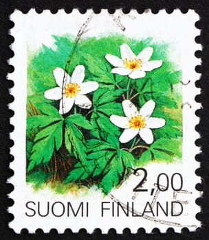 FINLAND - CIRCA 1990: a stamp printed in the Finland shows Wood Anemone, Anemone Nemorosa, flower, circa 1990