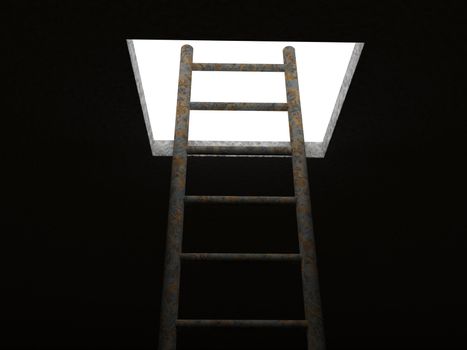 Exit outside on an old long ladder