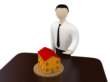 The man and the small house on the table