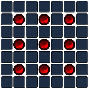 Red balls and black cubes on a white background