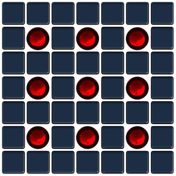 Red balls and black cubes on a white background