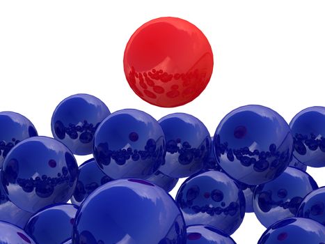 The red ball hangs over other balls