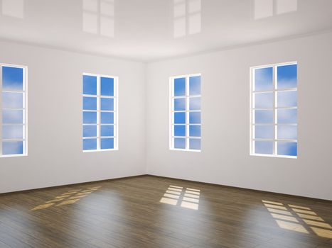 Interior of a room with four windows