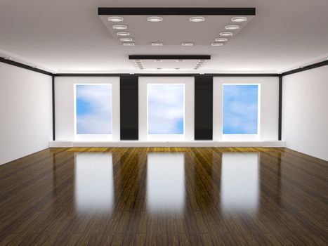 The living room with the big windows