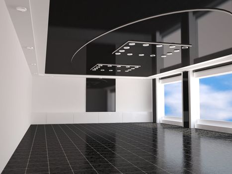 The living room with the big windows
