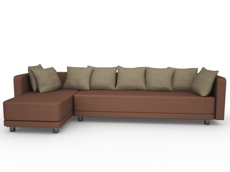 Brown sofa with pillows on a white background