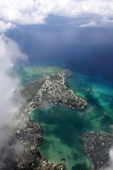 Aerial view of Mauritius with clouds
