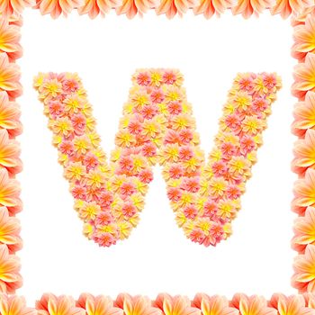 W,flower alphabet isolated on white with flame