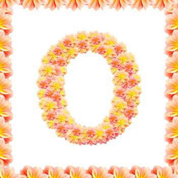 O,flower alphabet isolated on white with flame