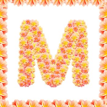 M,flower alphabet isolated on white with flame