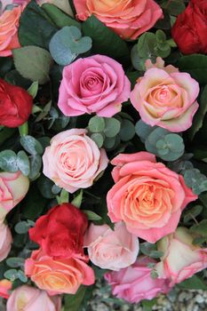 Mixed rose bouquet in different shades of pink and orange