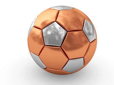 Bronze soccer ball on white background rendered with soft shadows. High resolution 3D image