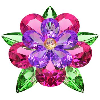 Flower composed of colored gemstones on white background. High resolution 3D image