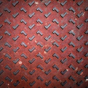 Texture of Red Grunge Rusty Steel Floor Plate for Background