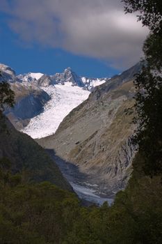 Fox Glacier in New Zealand's South Island showing the current position in 2012