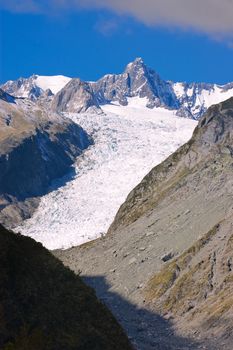 Fox Glacier in New Zealand's South Island showing the current position in 2012