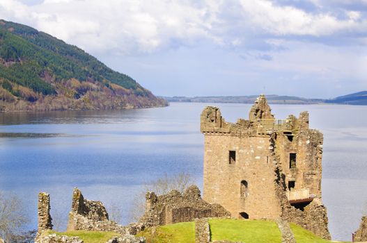 Urquhart Castle on Loch Ness in Scotland the home of the clan Grant, and the place of the most sightings of "Nessy" the famous Loch Ness monster