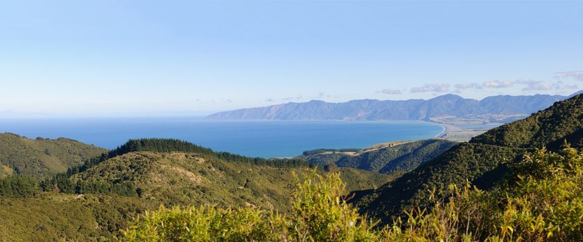 Panorama of the Wairarapa coastline on the North Island of New Zealand