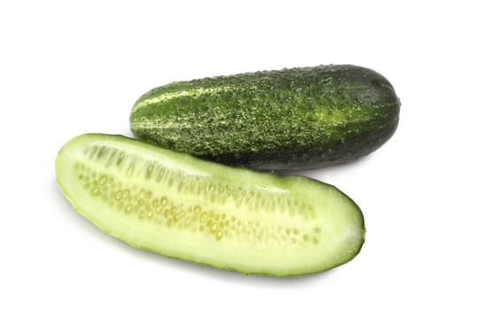 sliced cucumber isolated on white background