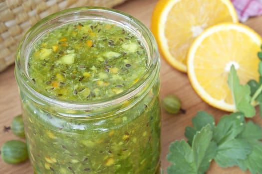 Homemade jam gooseberry, with the addition of oranges