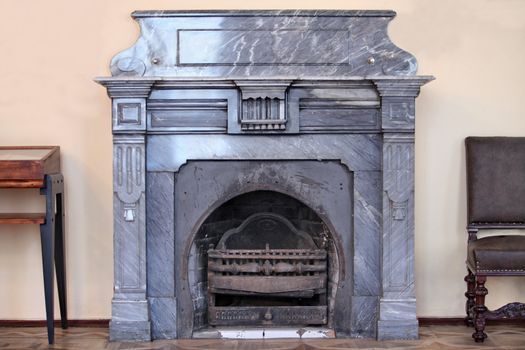 The interior of an old fireplace