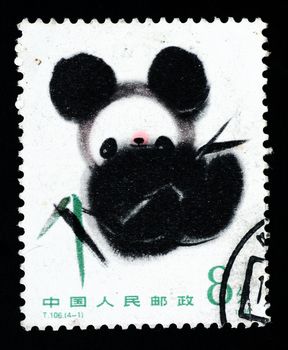 CHINA - CIRCA 1985: A stamp printed in China shows baby Panda painting, circa 1985