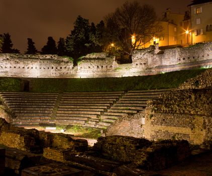 View of Roman Theater at sunset in Trieste, Italy