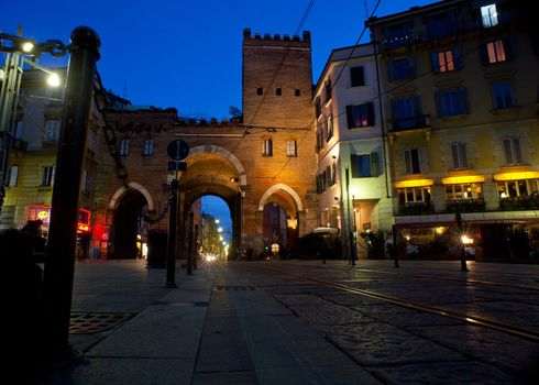 View of Porta Ticinese at sunset in Milan