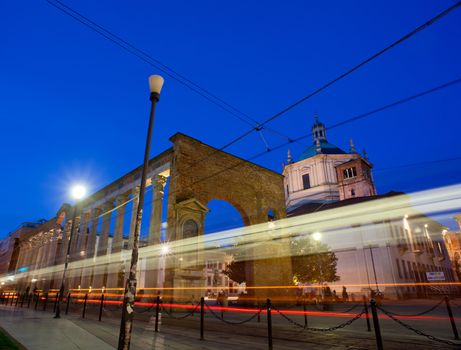View of Columns and Basilica of San Lorenzo in Milan, Italy