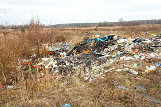 wild refuse heap left near the road throws litter about 