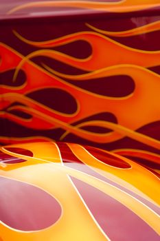 colorful flaming paintwork on a custom hotrod