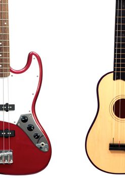 A guitar isolated against a white background